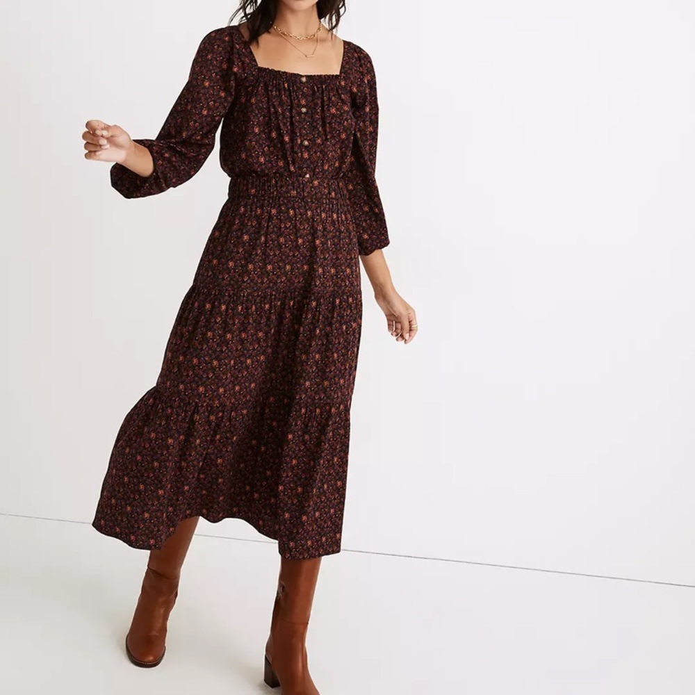 Pull-On Tiered Maxi Skirt in Orchard Floral